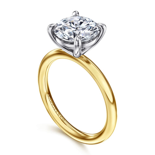 14K White-Yellow Gold Round Solitaire Diamond Engagement Ring