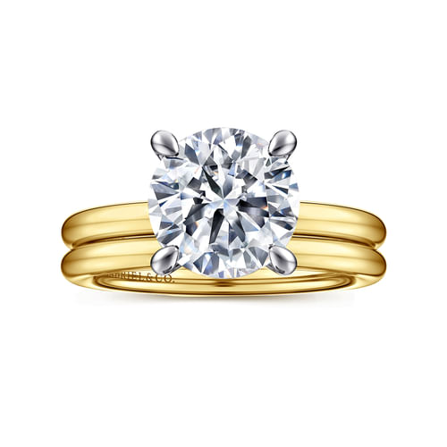 14K White-Yellow Gold Round Solitaire Diamond Engagement Ring