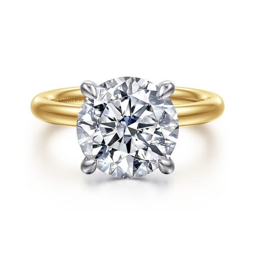 14K White-Yellow Gold Round Solitaire Diamond Engagement Ring