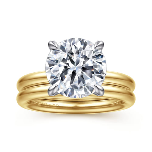 14K White-Yellow Gold Round Solitaire Diamond Engagement Ring