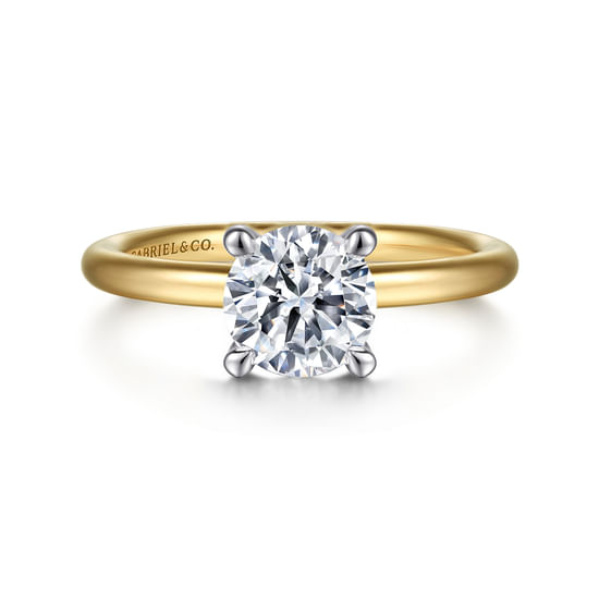 Gabriel - 14K White-Yellow Gold Round Solitaire Diamond Engagement Ring