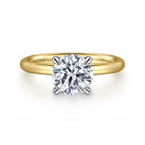 14K White-Yellow Gold Round Solitaire Diamond Engagement Ring