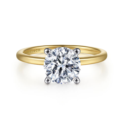 14K White-Yellow Gold Round Solitaire Diamond Engagement Ring