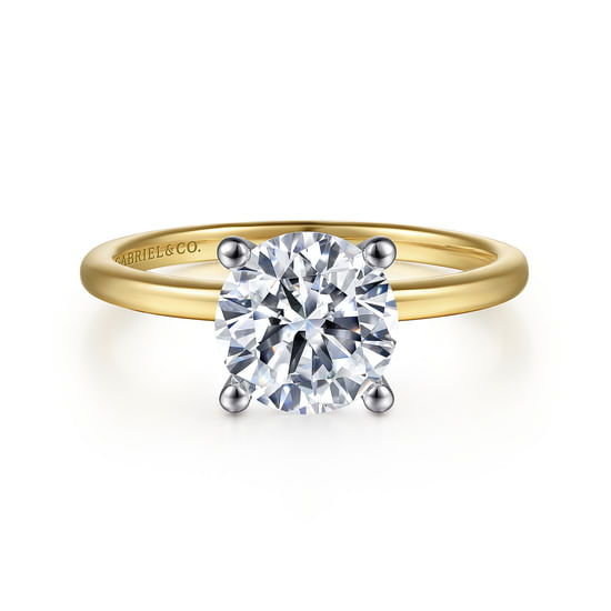 Gabriel - 14K White-Yellow Gold Round Solitaire Diamond Engagement Ring