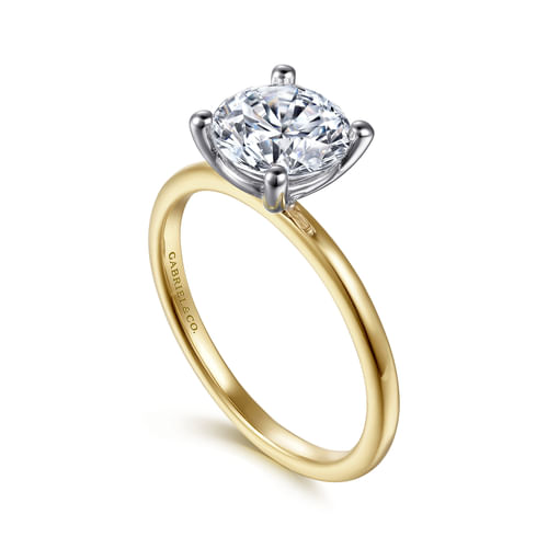 14K White-Yellow Gold Round Solitaire Diamond Engagement Ring