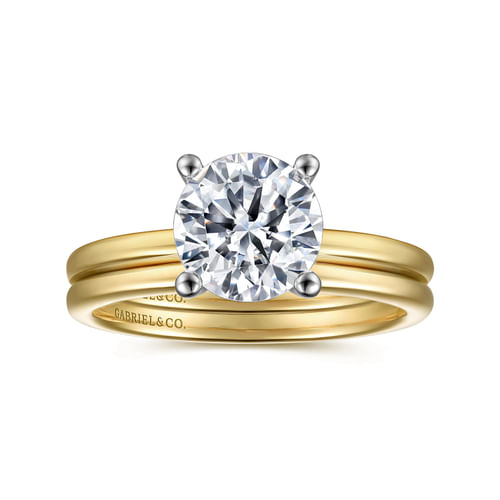 14K White-Yellow Gold Round Solitaire Diamond Engagement Ring