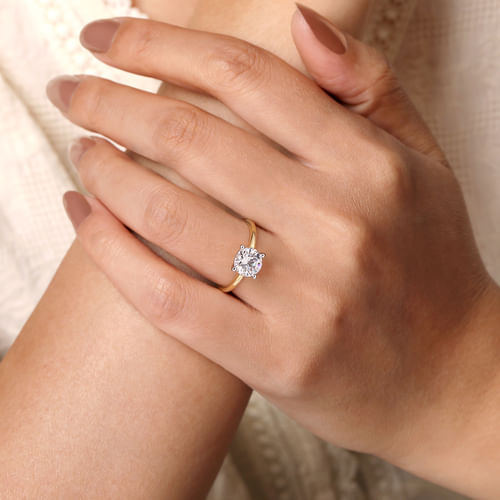 14K White-Yellow Gold Round Solitaire Diamond Engagement Ring