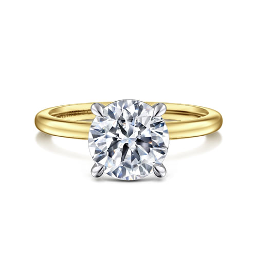 14K White-Yellow Gold Round Solitaire Diamond Engagement Ring