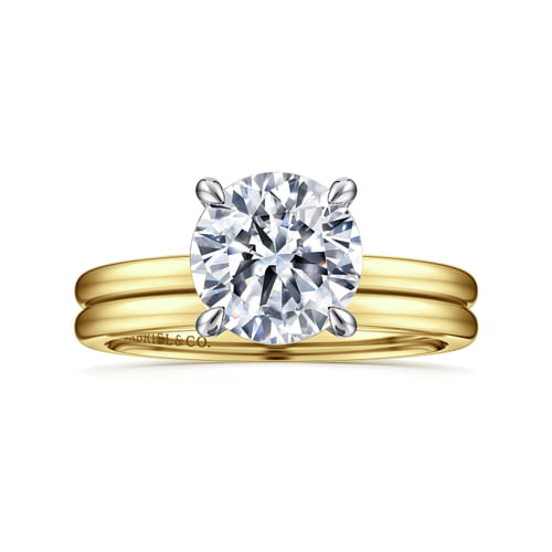 14K White-Yellow Gold Round Solitaire Diamond Engagement Ring
