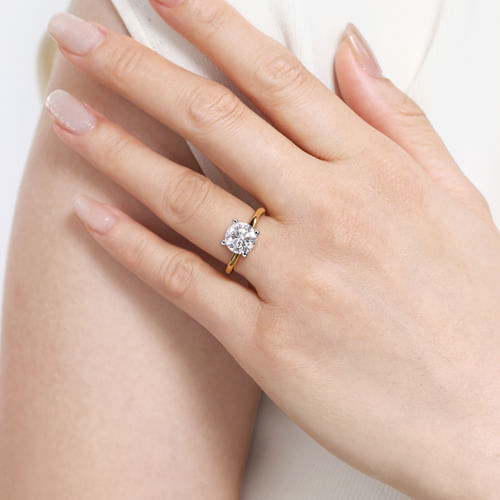 14K White-Yellow Gold Round Solitaire Diamond Engagement Ring