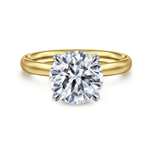 14K White-Yellow Gold Round Solitaire Diamond Engagement Ring