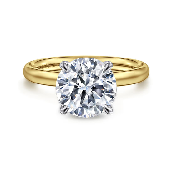 Gabriel - 14K White-Yellow Gold Round Solitaire Diamond Engagement Ring