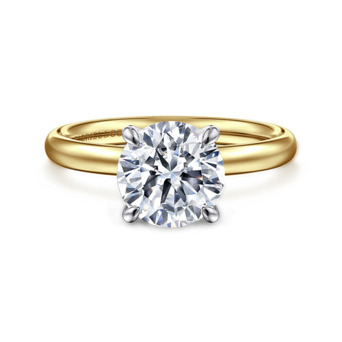 14K White-Yellow Gold Round Solitaire Diamond Engagement Ring