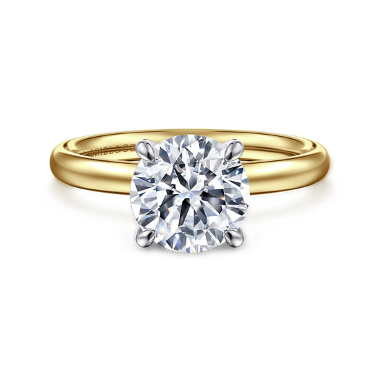 Gabriel - 14K White-Yellow Gold Round Solitaire Diamond Engagement Ring