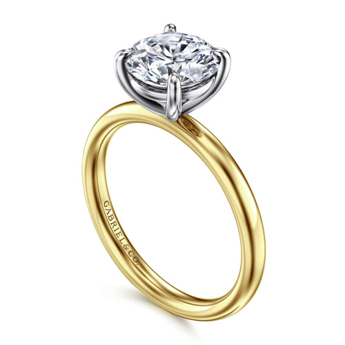 14K White-Yellow Gold Round Solitaire Diamond Engagement Ring