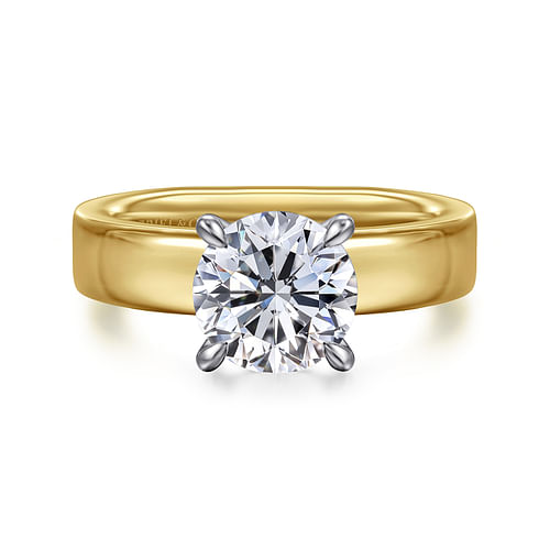 14K White-Yellow Gold Round Solitaire Diamond Engagement Ring