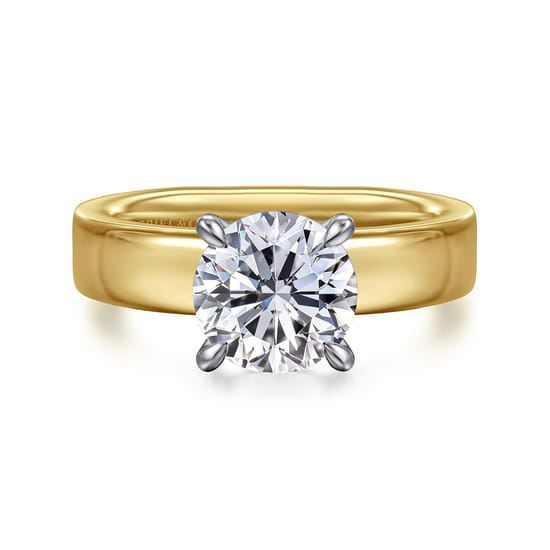 Gabriel - 14K White-Yellow Gold Round Solitaire Diamond Engagement Ring
