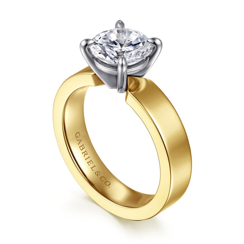 14K White-Yellow Gold Round Solitaire Diamond Engagement Ring