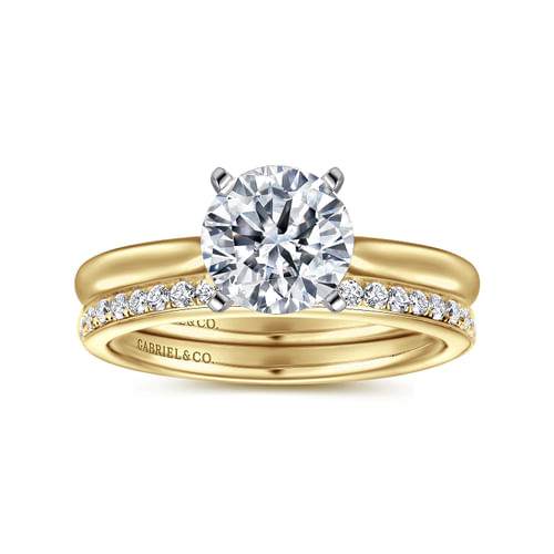 14K White-Yellow Gold Round Solitaire Diamond Engagement Ring