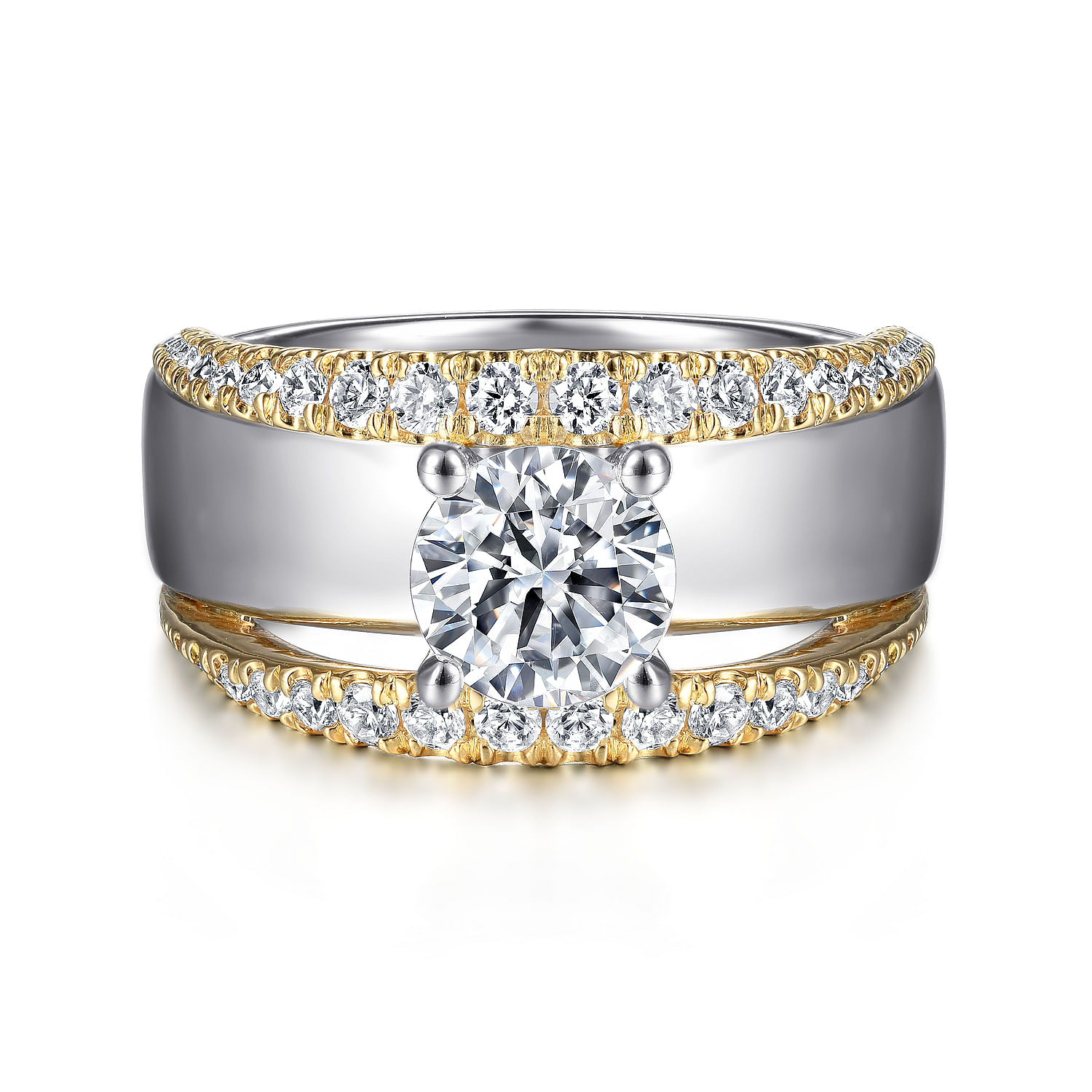 Gabriel - 14K White-Yellow Gold Round Split Shank Diamond Engagement Ring