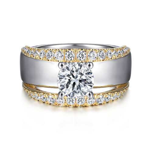 14K White-Yellow Gold Round Split Shank Diamond Engagement Ring