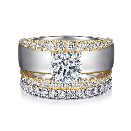 14K White-Yellow Gold Round Split Shank Diamond Engagement Ring