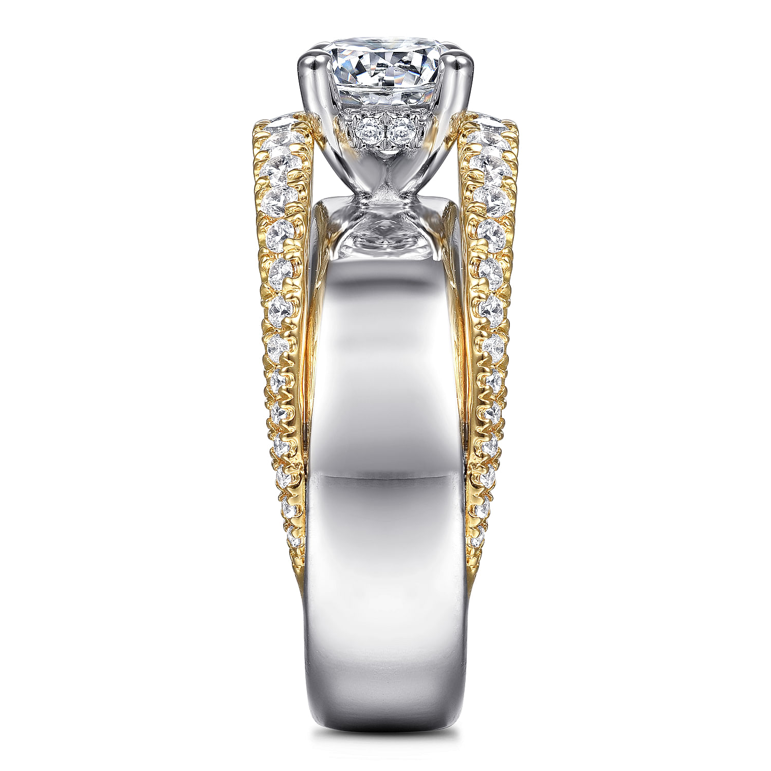 14K White-Yellow Gold Round Split Shank Diamond Engagement Ring