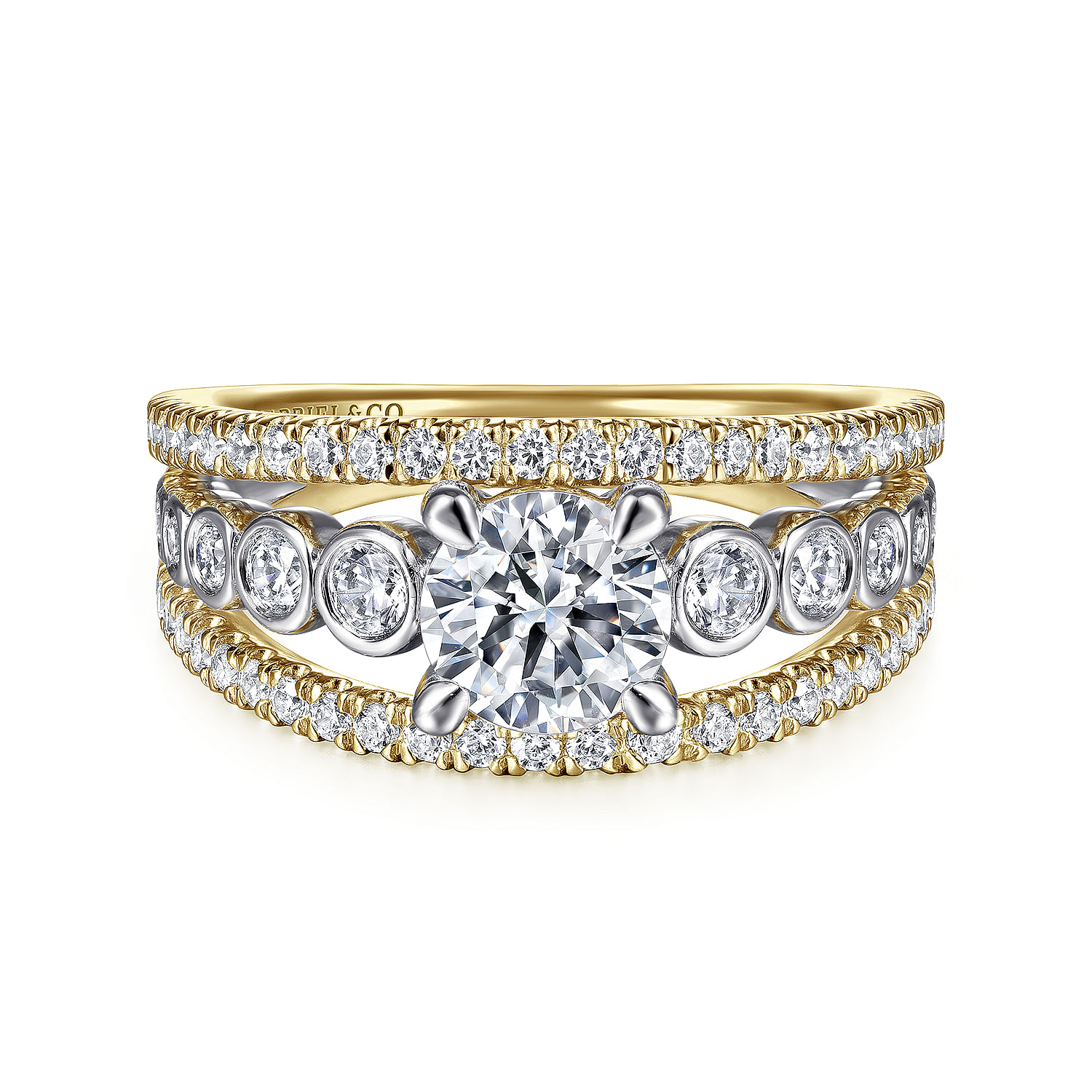 Gabriel - 14K White-Yellow Gold Round Split Shank Diamond Engagement Ring