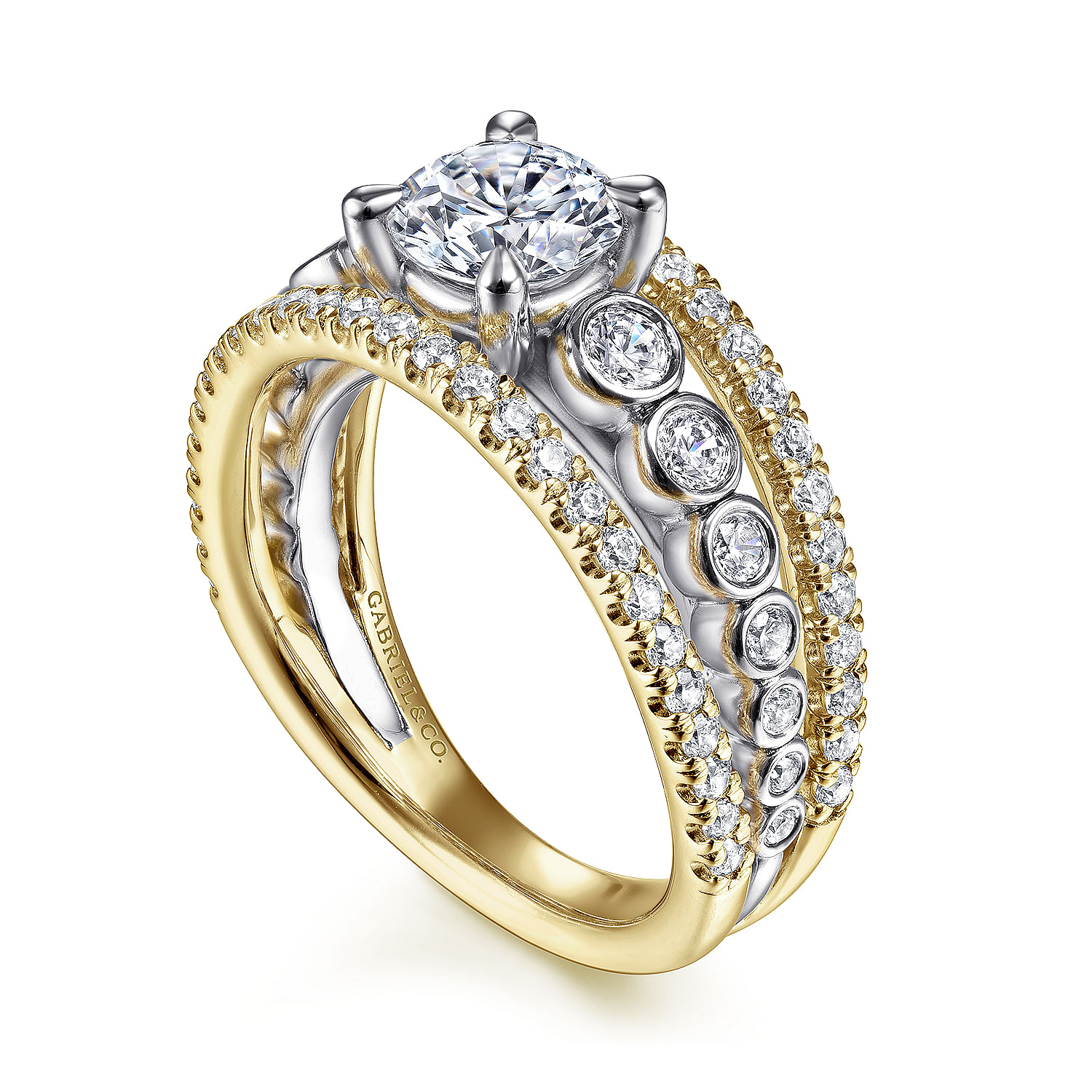 14K White-Yellow Gold Round Split Shank Diamond Engagement Ring