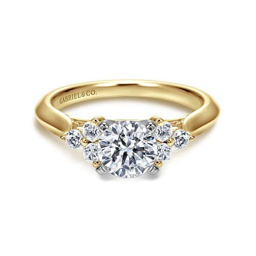 14K White-Yellow Gold Round Three Stone Cluster Diamond Engagement Ring