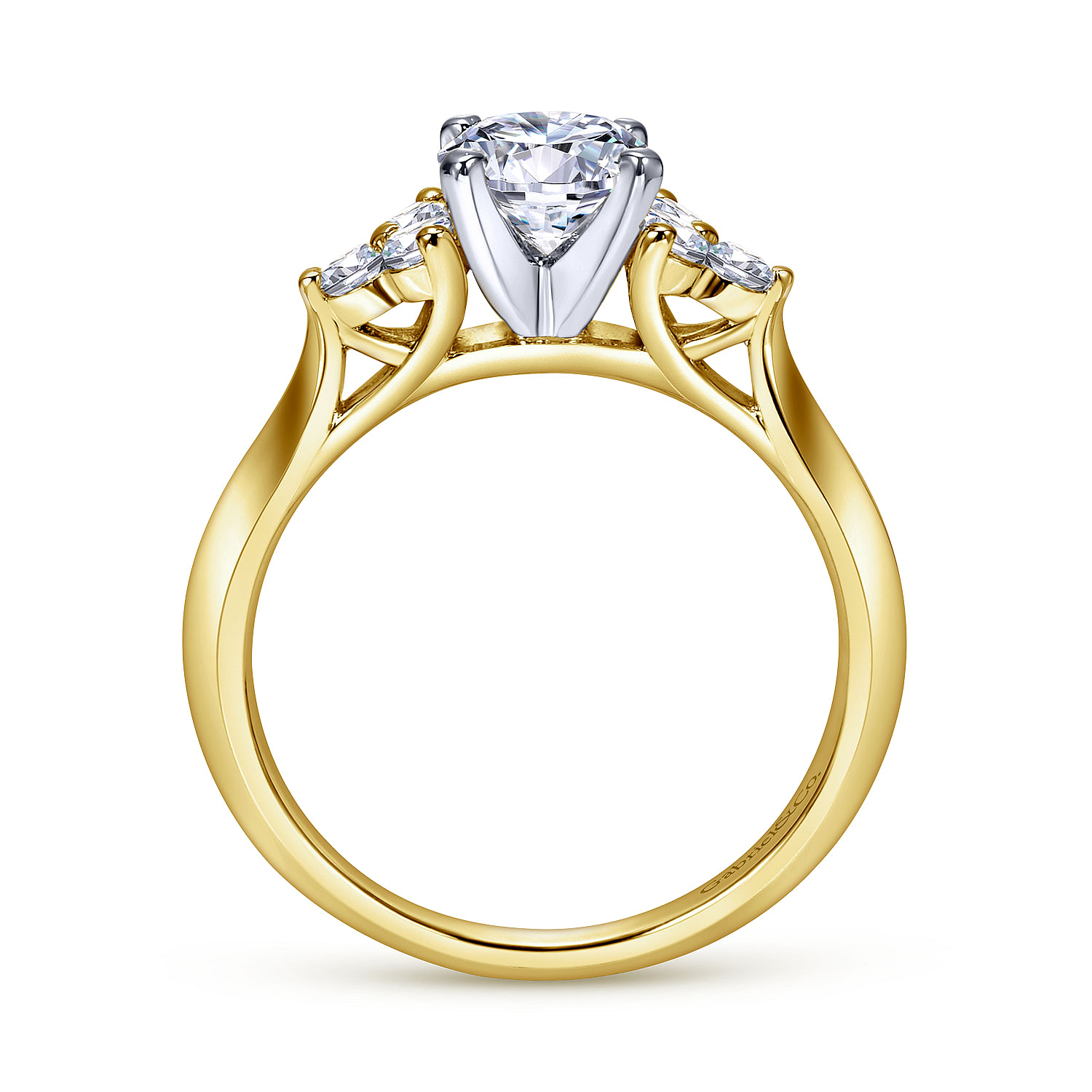 14K White-Yellow Gold Round Three Stone Cluster Diamond Engagement Ring