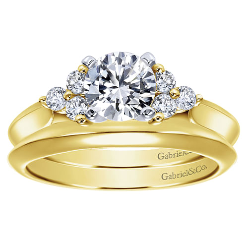 14K White-Yellow Gold Round Three Stone Cluster Diamond Engagement Ring