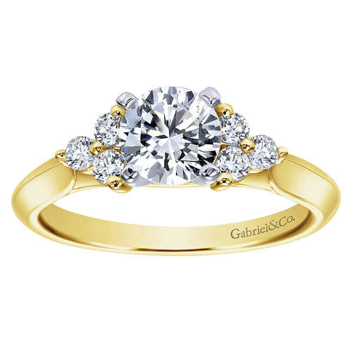 14K White-Yellow Gold Round Three Stone Cluster Diamond Engagement Ring