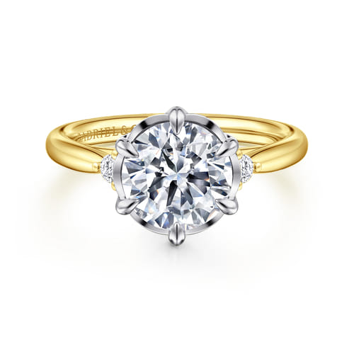 14K White-Yellow Gold Round Three Stone Diamond Engagement Ring