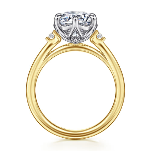 14K White-Yellow Gold Round Three Stone Diamond Engagement Ring