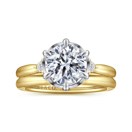 14K White-Yellow Gold Round Three Stone Diamond Engagement Ring