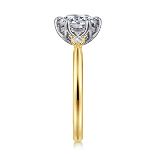 14K White-Yellow Gold Round Three Stone Diamond Engagement Ring