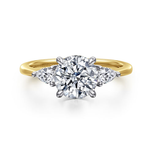 14K White-Yellow Gold Round Three Stone Diamond Engagement Ring