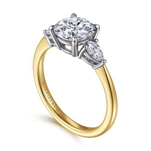 14K White-Yellow Gold Round Three Stone Diamond Engagement Ring