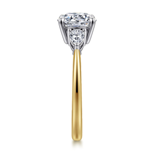 14K White-Yellow Gold Round Three Stone Diamond Engagement Ring