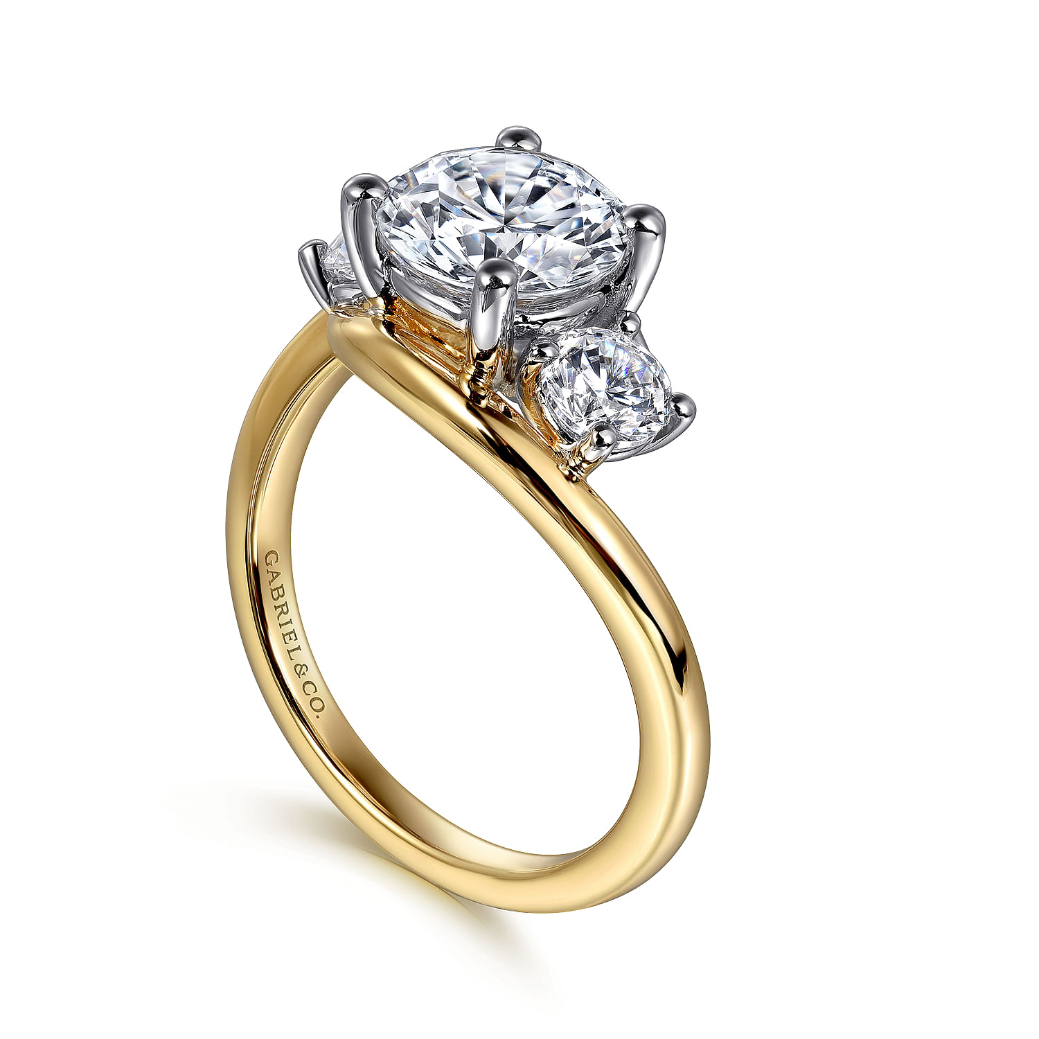 14K White-Yellow Gold Round Three Stone Diamond Engagement Ring