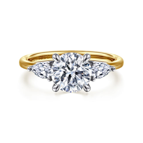 14K White-Yellow Gold Round Three Stone Diamond Engagement Ring