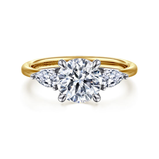 Gabriel - 14K White-Yellow Gold Round Three Stone Diamond Engagement Ring