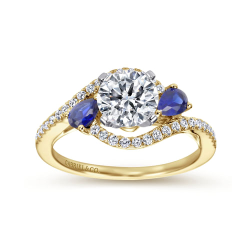 14K White-Yellow Gold Round Three Stone Sapphire and Diamond Engagement Ring