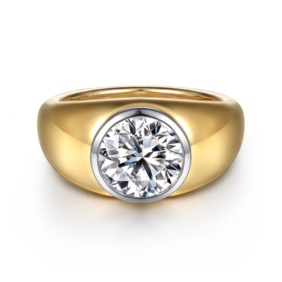 Gabriel - 14K White-Yellow Gold Round Wide Band Diamond Engagement Ring