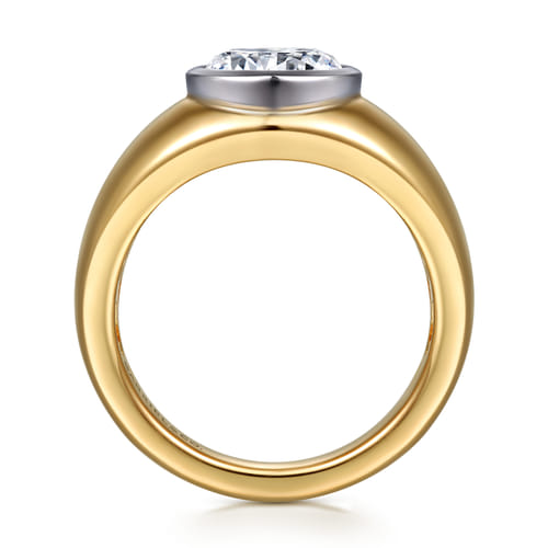 14K White-Yellow Gold Round Wide Band Diamond Engagement Ring