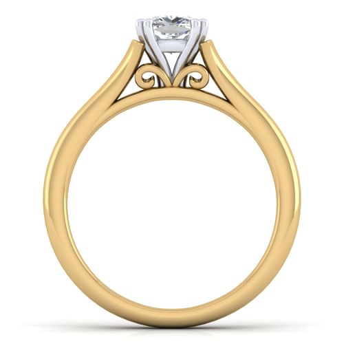 14K White-Yellow Gold Split Shank Cushion Cut Diamond Engagement Ring