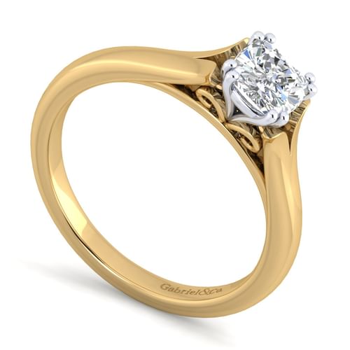 14K White-Yellow Gold Split Shank Cushion Cut Diamond Engagement Ring