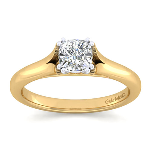 14K White-Yellow Gold Split Shank Cushion Cut Diamond Engagement Ring