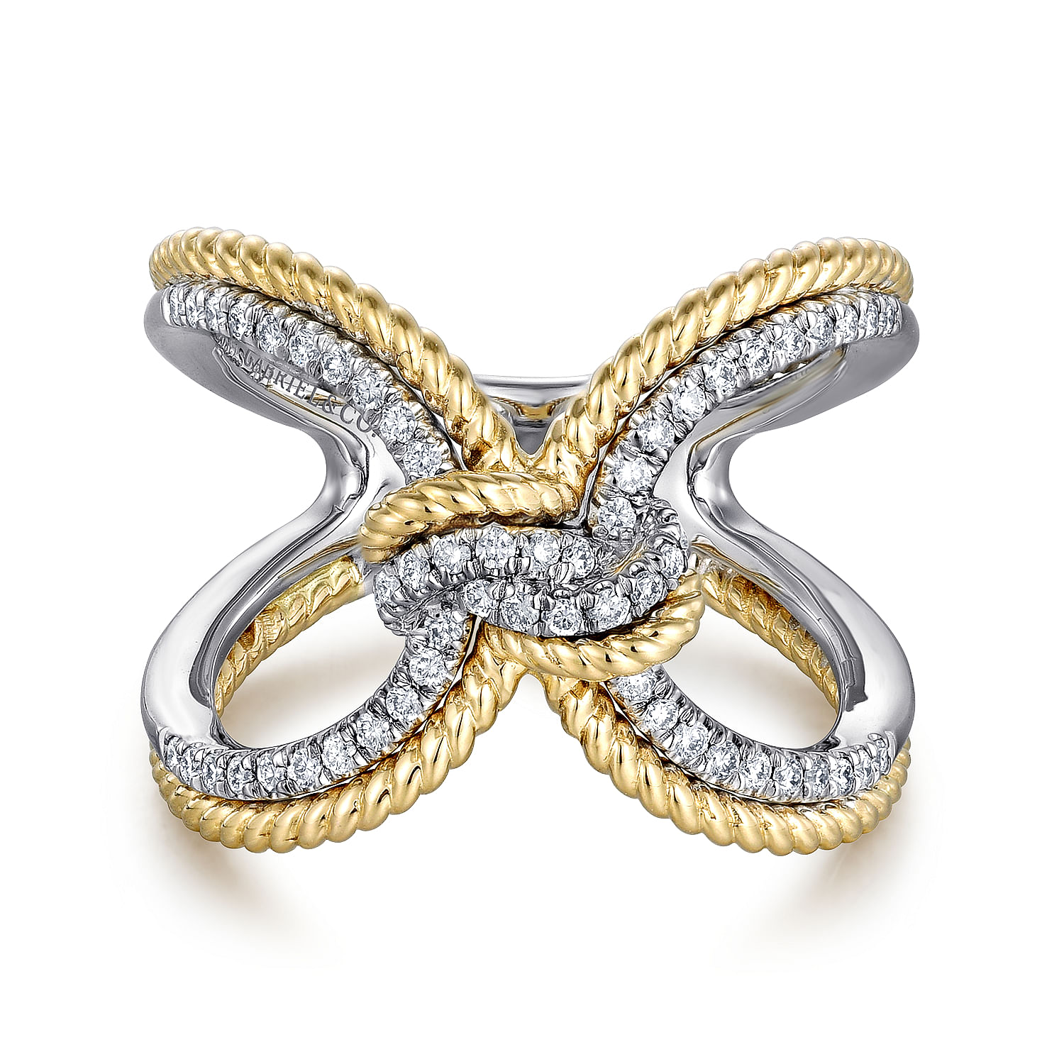14K White-Yellow Gold Split Shank Diamond Knot Ring